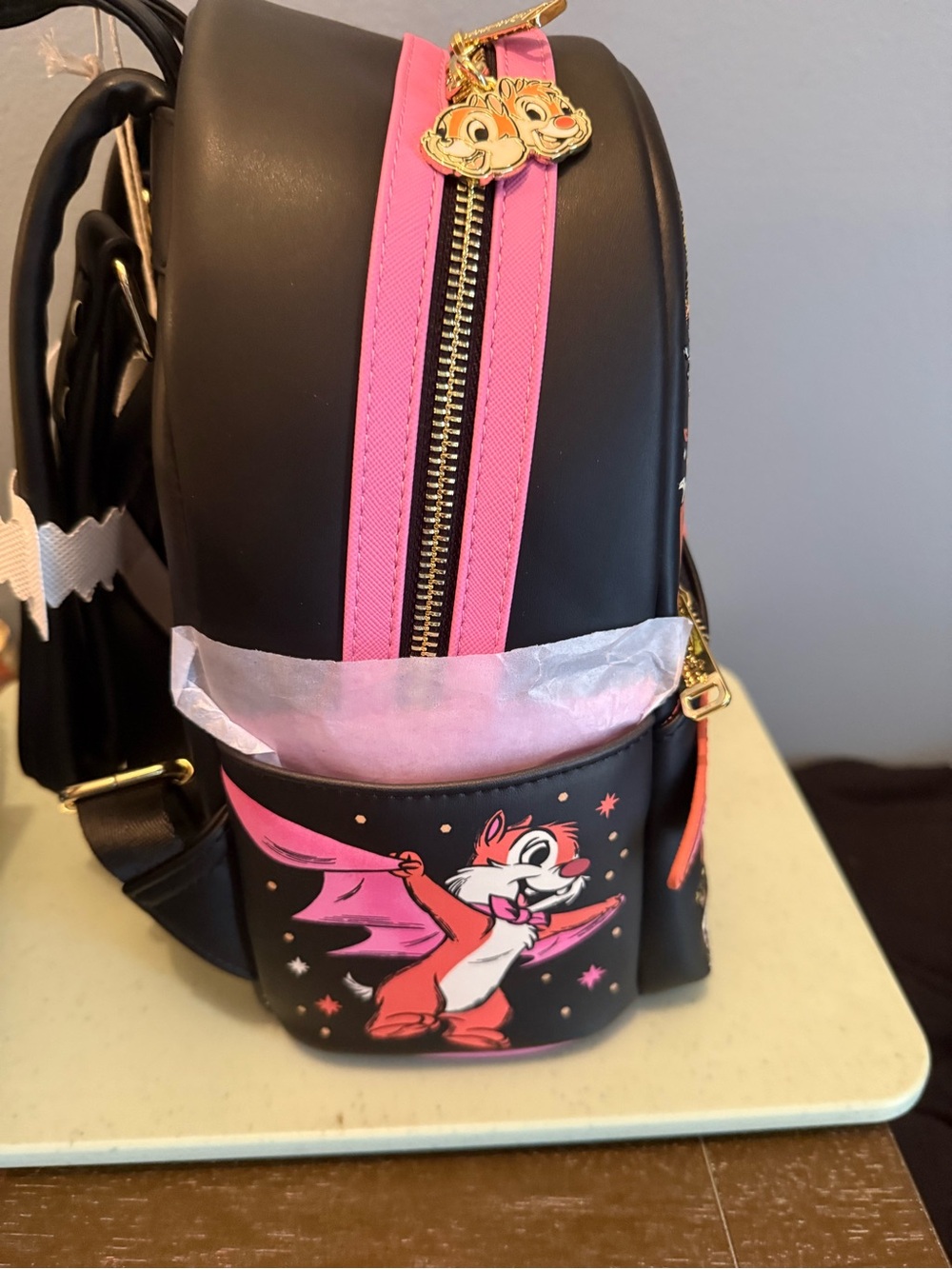 Loungefly Black & Pink Chip 'n' Dale Halloween Mini Backpack with Bat Wings - Picture 4 of 8